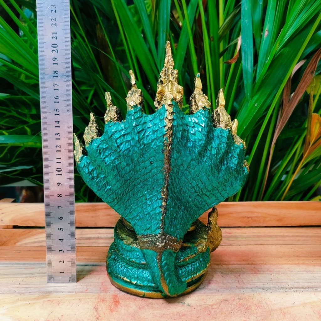 MOL ปู่ศรีสุทโธ แม่ย่าศรีปทุมมา ประทับนั่งบัลลังก์ พระอนันตนาคราช 9 เศียร สีทองเก่า ขนาดงานหน้าตัก 5 นิ้ว สูง 18 ซม ว รูปที่ 2