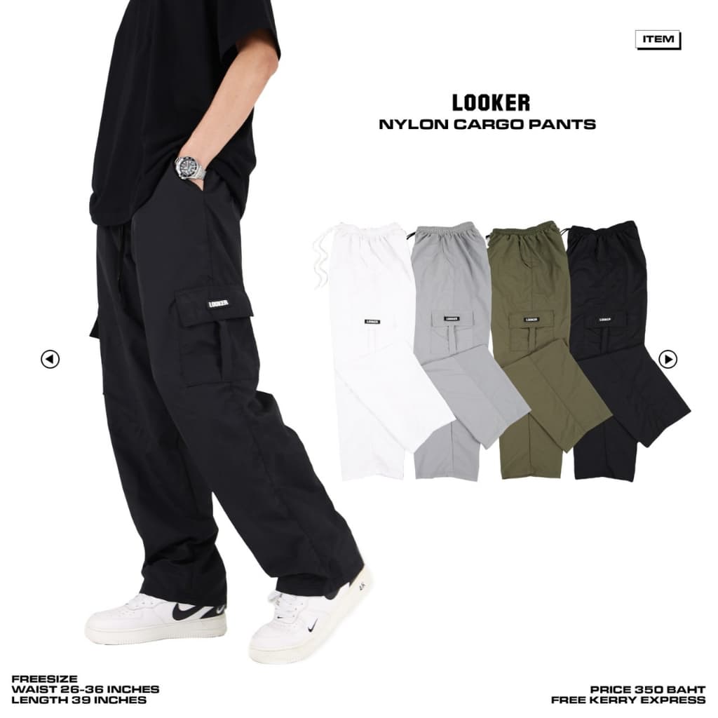 LOOKER - NYLON CARGO PANTS กางเกงขายาวผ้าร่ม ทรงคาร์โก้ รูปที่ 1