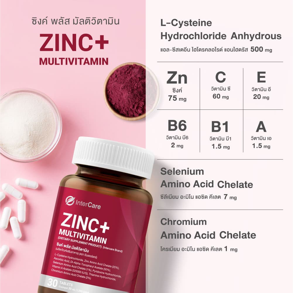 InterCare Zinc plus ซิงค์ 75 mg สารสกัดจาก USA และวิตามินรวม 8 ชนิด บรรเทาปัญหาสิว รูปที่ 8