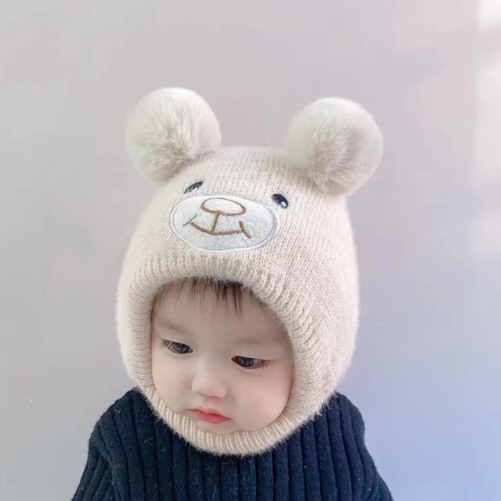 B6 หมวกเด็ก 2เดือน-2ปี รอบหัว:40-50 cm. หมวกไหมพรมแบบผูกคาง แต่งลายหมี หมวกแฟชั่นเด็ก รูปที่ 2
