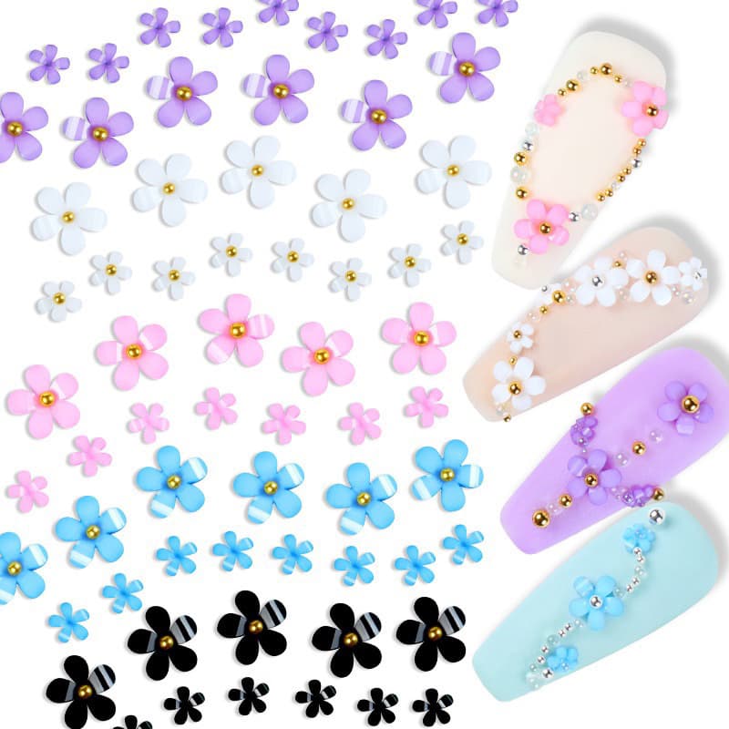 อะไหล่ดอกไม้สำหรับตกแต่งเล็บ DIY แบบคละสีอะไหล่เงิน-ทอง 6/ช่อง ในไทย รูปที่ 8