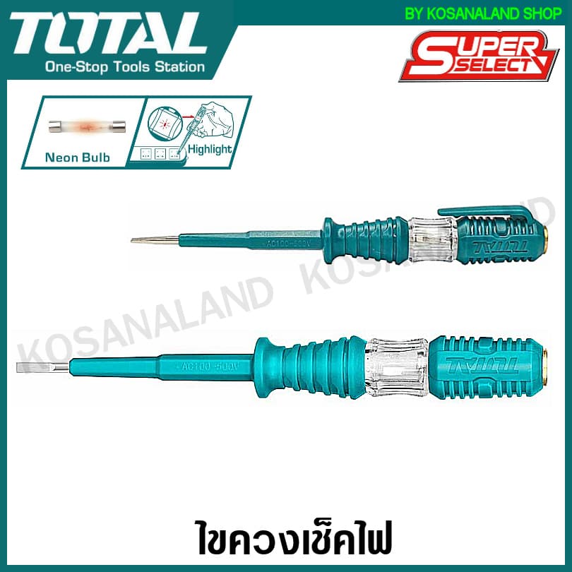 Total ไขควงลองไฟ ขนาด 5.1/2 นิ้ว / 7.1/2 นิ้ว รุ่น THT291408 / THT291908 ไขควงเช็คไฟ ไขควงวัดไฟ รูปที่ 1