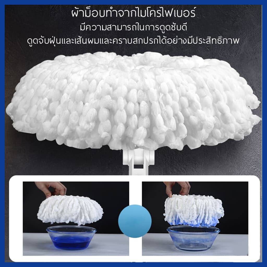 LIVITS ไม้ถูพื้น ไม้ม็อบ ด้ามสแตนเลส พร้อมผ้าไมโครไฟเบอร์ 1 ผืน Spin Mop ใช้ได้กับถังน้ำและถังปั่น รูปที่ 6