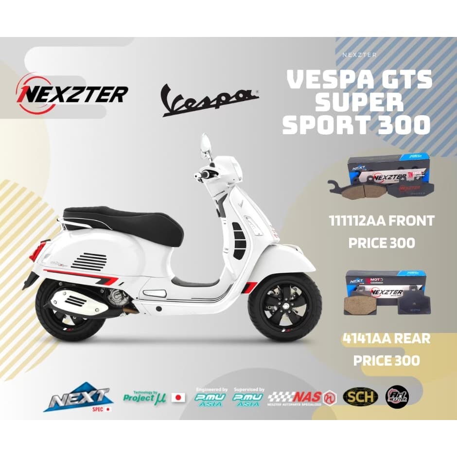 111112AA NEXZTER ผ้าเบรคหน้า VESPA GTS iget,GTS 150 3V,GT,GTV,Primavera,Sprint,50,125,150,250,300 ผ้าเบรค ผ้าเบรก เวสป้า รูปที่ 2