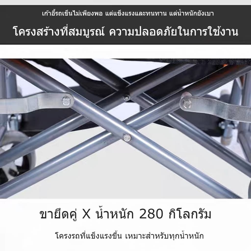 Wheelchair รถเข็น วีลแชร์ พับได้ น้ำหนักเบา พกพาสะดวก เบาะนั่งระบายความร้อน มีเบรคด้านหน้าและหลัง ล้อหลัง 13นิ้ว รูปที่ 5