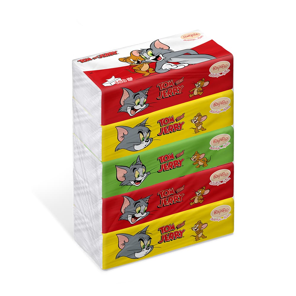 Simple : กระดาษทิชชู่ลายทอมแอนด์เจอร์รี่_Soft Pack 150 แผ่น x 5 ห่อ/แพ็ก รูปที่ 4