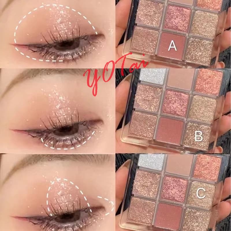 YOTAI อายแชโดว์ 9สี เนื้อกลิต​เตอร์​ สีสวย กันน้ํา ติดทนนาน รูปที่ 4