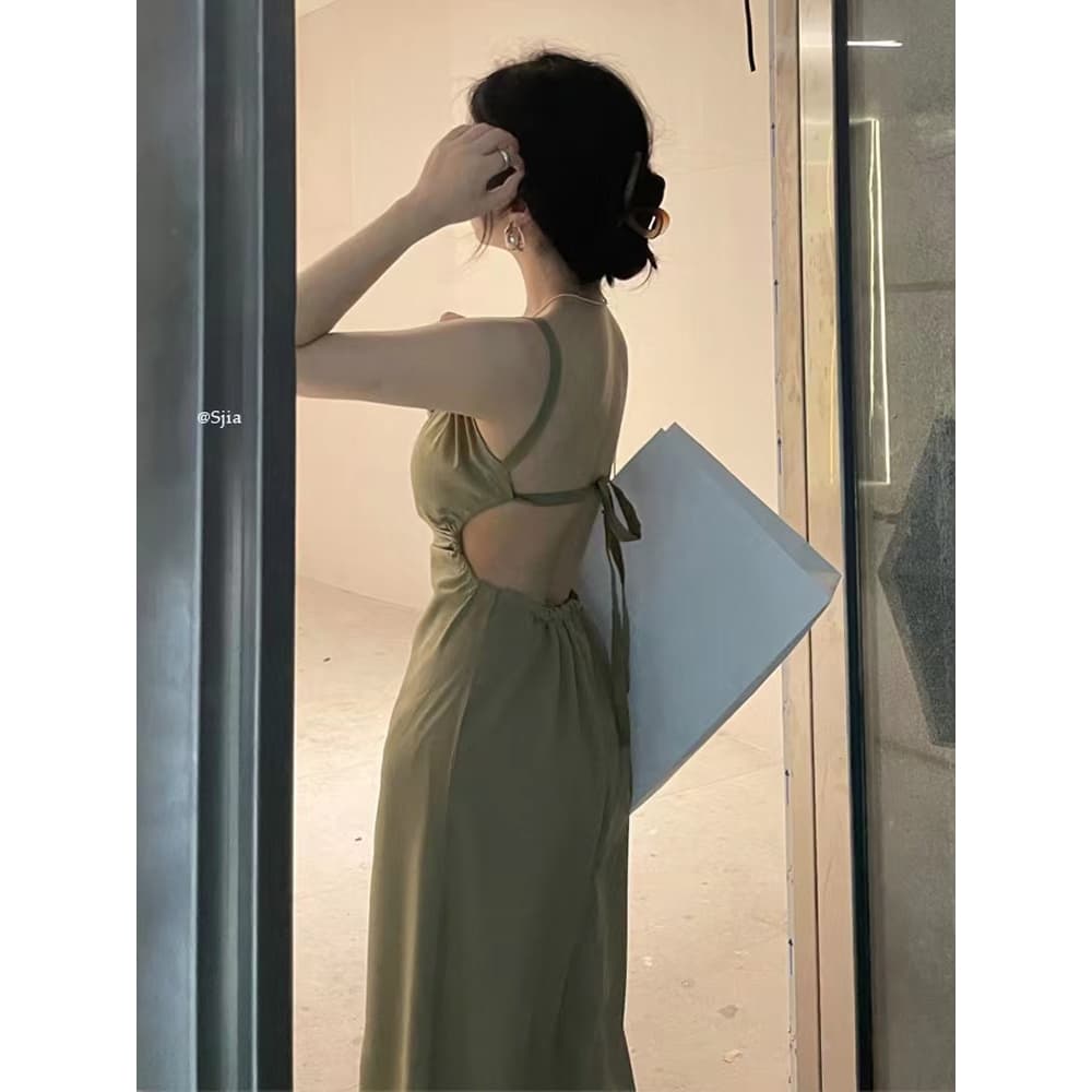 Cicishop เดรสยาวสายเดี่ยว ผูกเชือกได้ ดีเทลเว้าหลัง แซ่บมาก รูปที่ 9