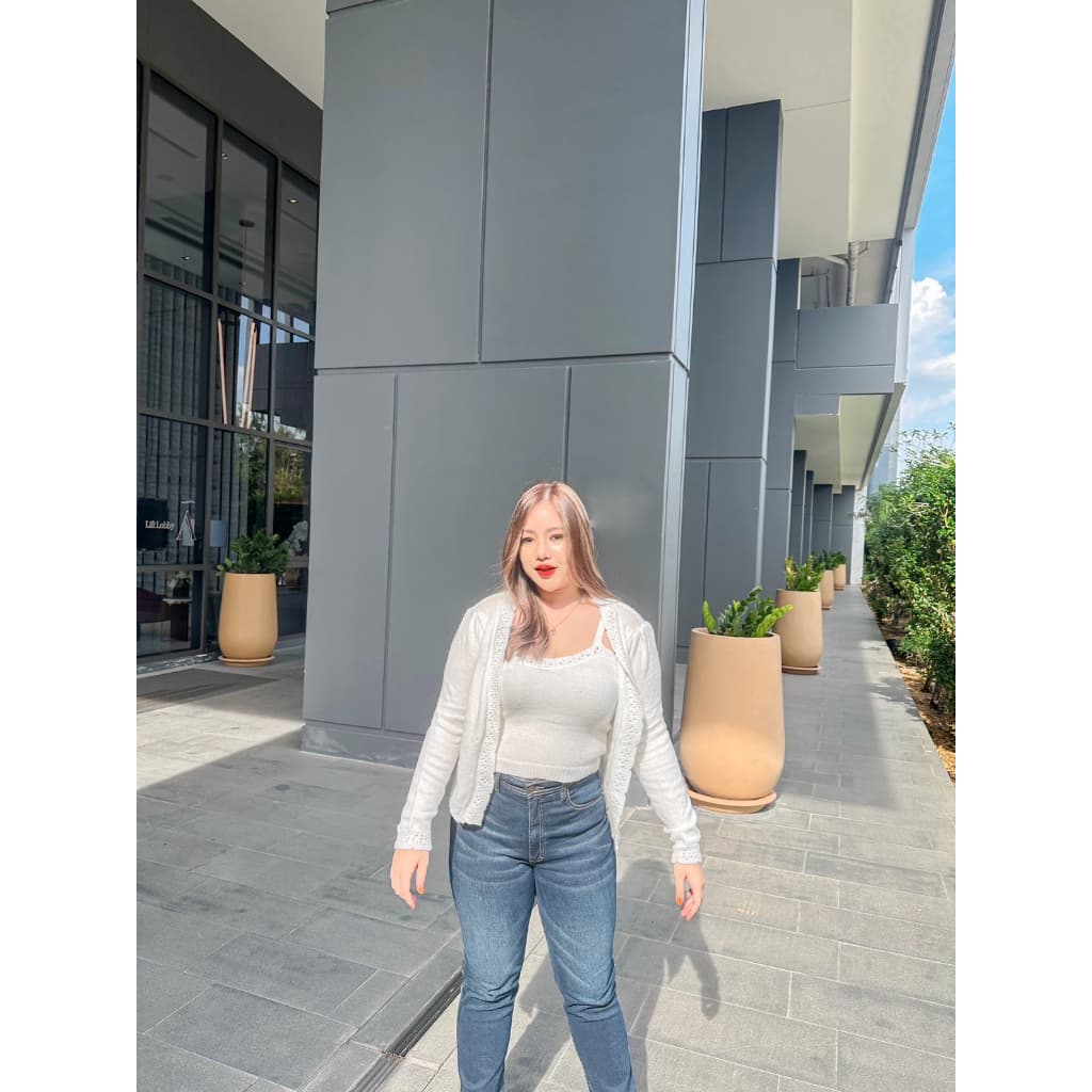 CiCi Plus+ Plus-Size ชุด Set เสื้อคลุม+สายเดี่ยวไหมพรม ผ้านุ่มใส่สบายยืดได้เยอะ สไตล์สาวโคเรีย รูปที่ 9