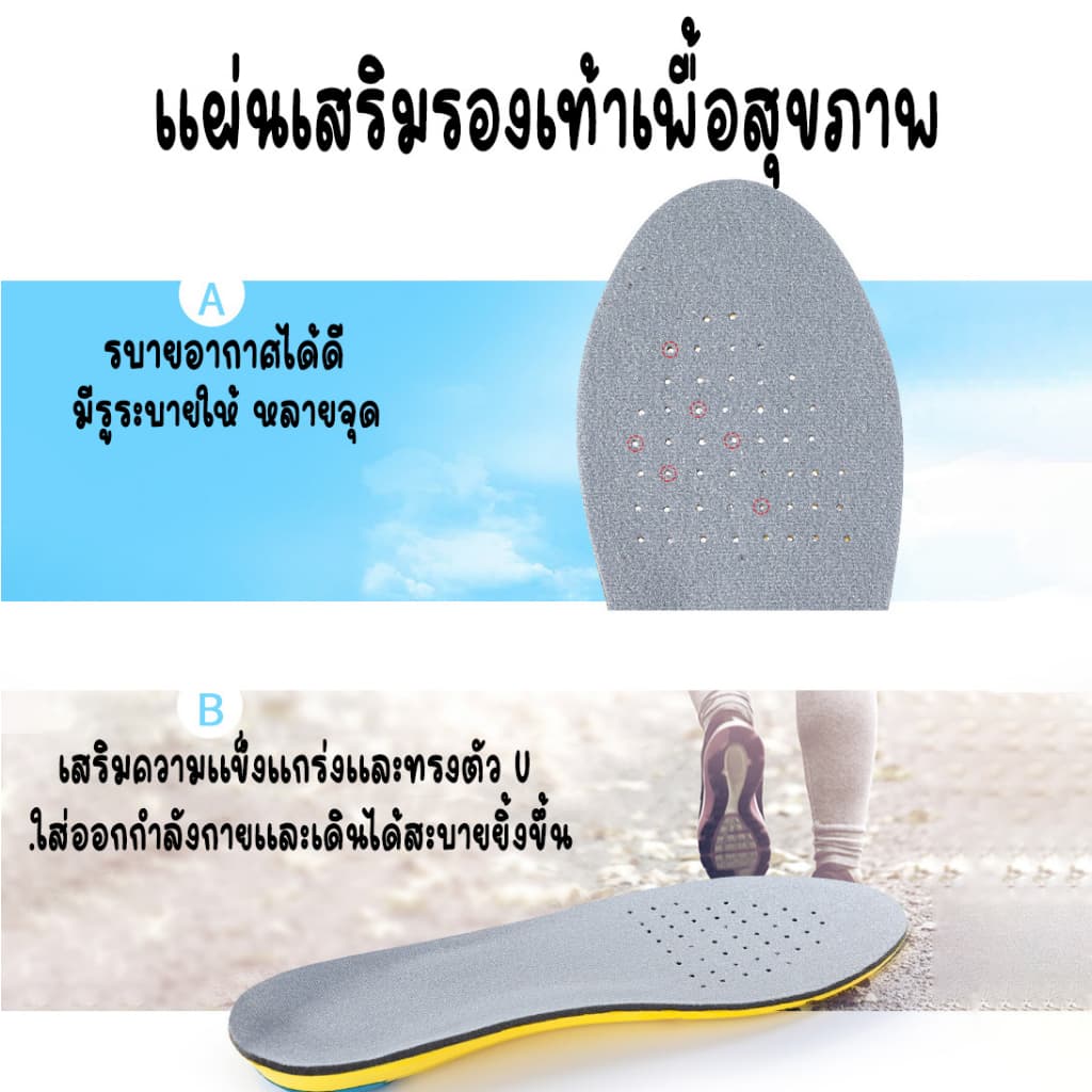 เพื่อสุขภาพ แผ่นรองรองเท้า สำหรับวิ่ง/ออกกำลังกาย ฟองน้ำนุ่ม ตัดขอบได้ตามไซส์ รูปที่ 4