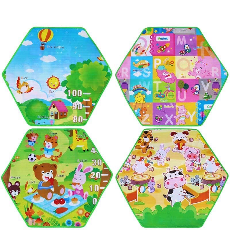DTXmarket แผ่นรองคลาน ขนาด120x110ซม. เสื่อ 6เหลี่ยม กันลื่น กันน้ำ ที่รองคลานเด็ก คอกกั้นเด็กแบบ6เหลี่ยม คละลาย คละสี รูปที่ 3