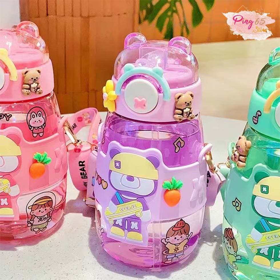 กระบอกน้ำ กระติกน้ำเด็กลายน่ารัก ขนาด 600ml พร้อมฝาครอบกันรั่วมีสายคล้อง น้ำหนักเบาและพกพาสะดวก รูปที่ 4