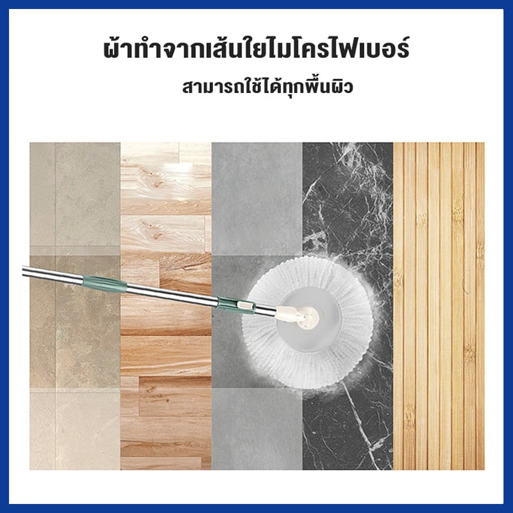 LIVITS ไม้ถูพื้น ไม้ม็อบ ด้ามสแตนเลส พร้อมผ้าไมโครไฟเบอร์ 1 ผืน Spin Mop ใช้ได้กับถังน้ำและถังปั่น รูปที่ 2
