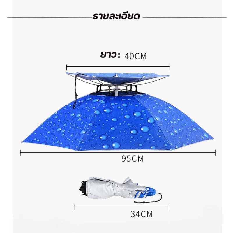 หมวกติดร่ม หมวกร่มกันแดด 90cmป้องกันรังสียูวี หมวกร่มกันฝน หมวกแบบร่มมี 2 ชั้น พับเก็บได้ สามารถใช้ได้ทุกฤดูกาล ร่มพับ รูปที่ 9
