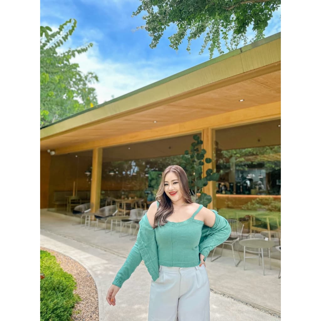 CiCi Plus+ Plus-Size ชุด Set เสื้อคลุม+สายเดี่ยวไหมพรม ผ้านุ่มใส่สบายยืดได้เยอะ สไตล์สาวโคเรีย รูปที่ 4