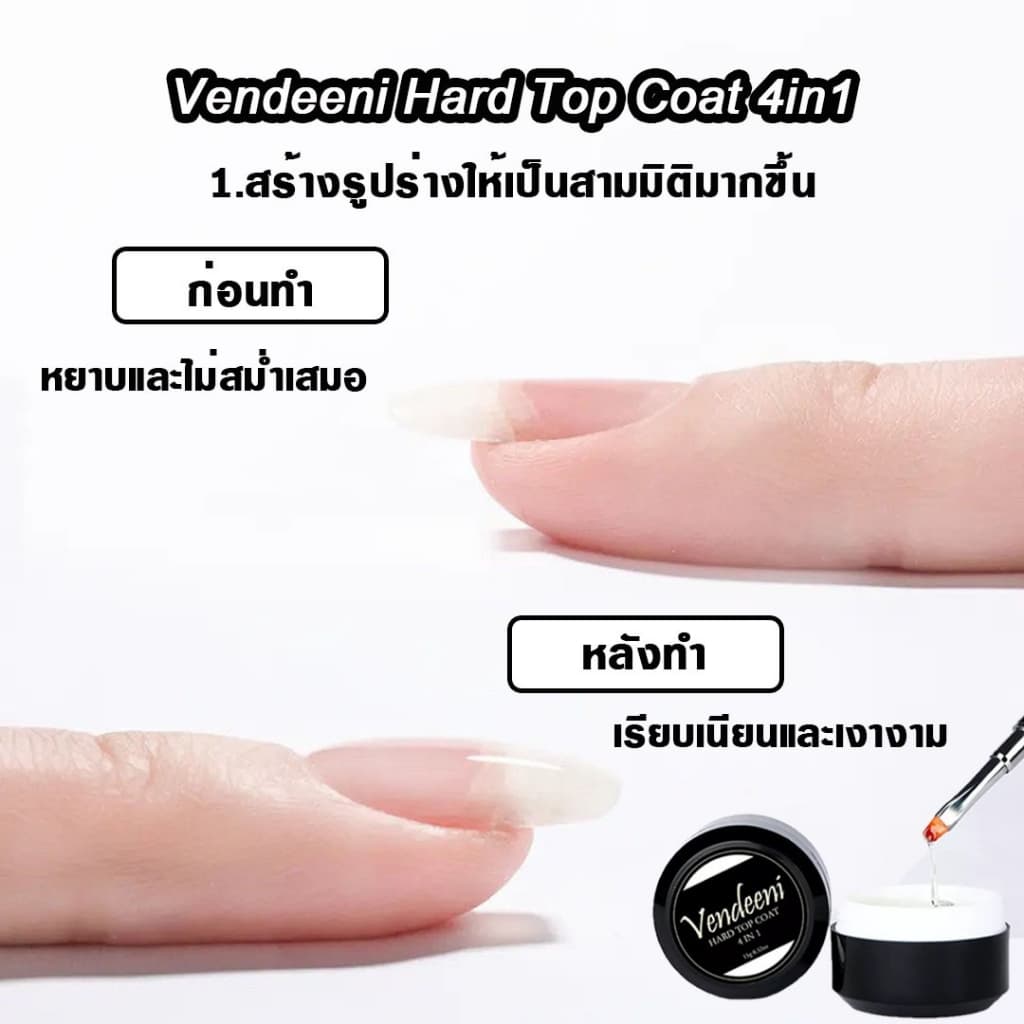 Hard Top Coat 4in1 Vendeeni ขนาด 15g. ใช้งานได้หลากหลายรูปแบบ รูปที่ 2