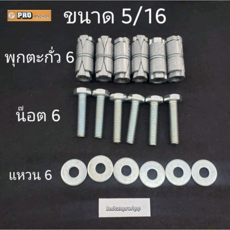 พุกตะกั่วPRO พร้อมน๊อตและแหวน พร้อมใช้งาน 6 ชุด พุกตะกั่ว1/4 5/16 รูปที่ 3