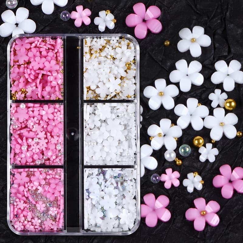 อะไหล่ดอกไม้สำหรับตกแต่งเล็บ DIY แบบคละสีอะไหล่เงิน-ทอง 6/ช่อง ในไทย รูปที่ 3