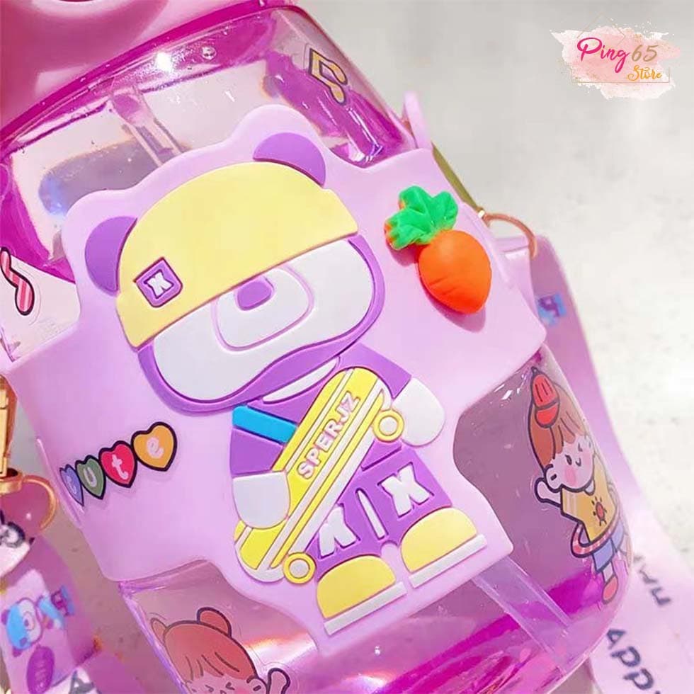 กระบอกน้ำ กระติกน้ำเด็กลายน่ารัก ขนาด 600ml พร้อมฝาครอบกันรั่วมีสายคล้อง น้ำหนักเบาและพกพาสะดวก รูปที่ 9