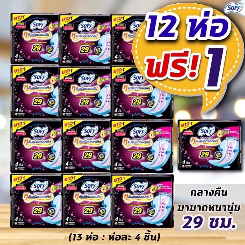 ยกแพค 12 ห่อ Sofy, Laurier ผ้าอนามัย โซฟี, ลอริเอะ แบบกลางคืน, กลางวัน หนานุ่ม มามาก รูปที่ 2