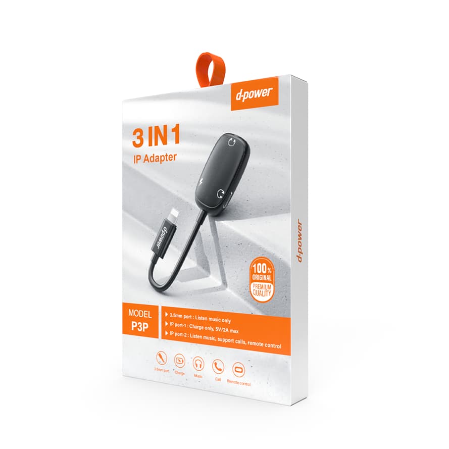 d-power อะแดปเตอร์ 3in1 หางหนู ตัวเเปลงหูฟังและชาร์จเเบตในตัว ใช้ไมค์ได้ ไม่ต้องเปิดบลูทูธ รุ่น P3P รับประกัน 1 ปี รูปที่ 3