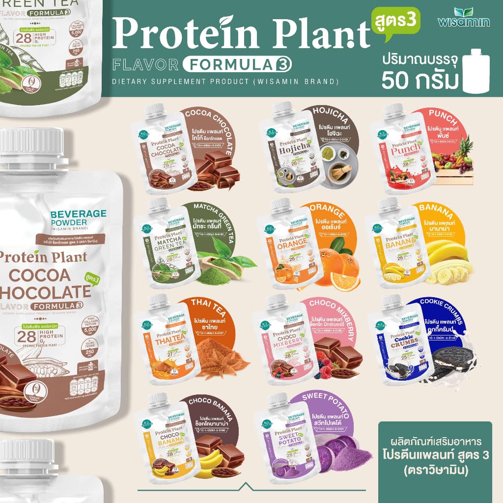 PROTEIN PLANT สูตร 3 โปรตีนแพลนท์ มี 11 รสชาติ โปรตีนพืช 5 ชนิด คอลลาเจน เปปไทด์ แอลกลูต้าไธโอน