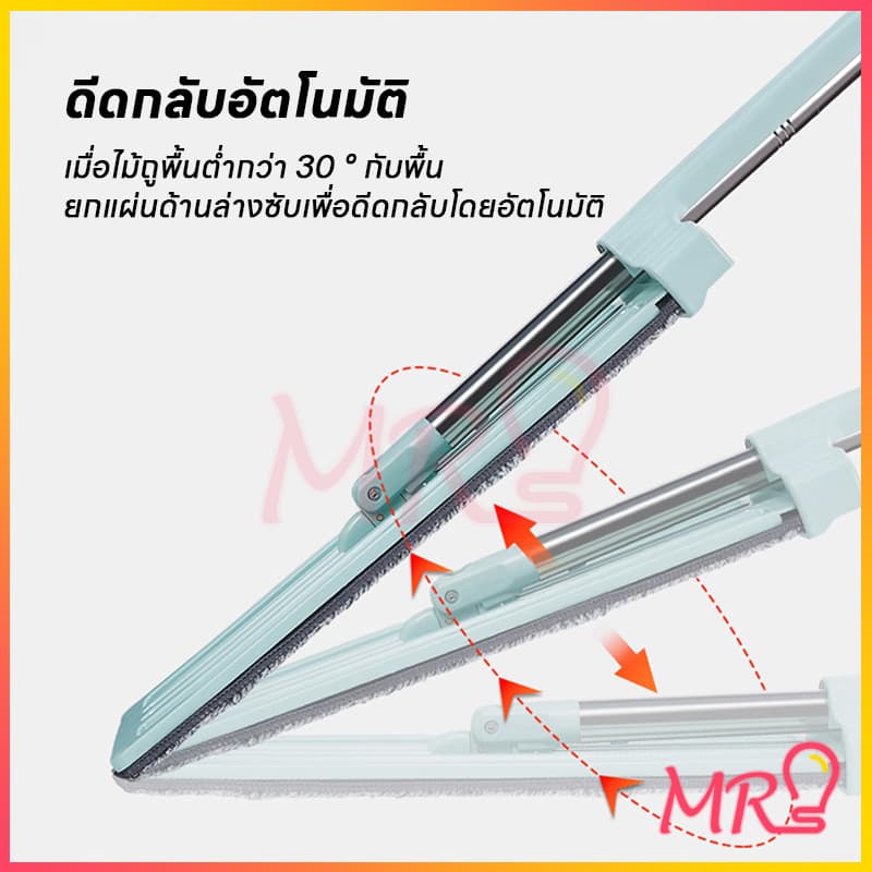 จัดส่งจากประเทศไทย ไม้ถูพื้นหัวแบน ไม้ถูพื้น ไม่จำเป็นต้องซักด้วยมือ ดูดซับน้ำได้ดี สามารถหมุนได้ 360 องศา รูปที่ 5
