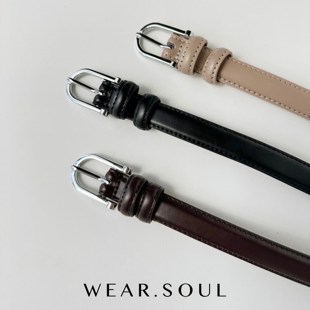 WEAR.SOUL #BT133-Silver Buckle Leather Belt เข็มขัดผู้หญิง รูปที่ 2