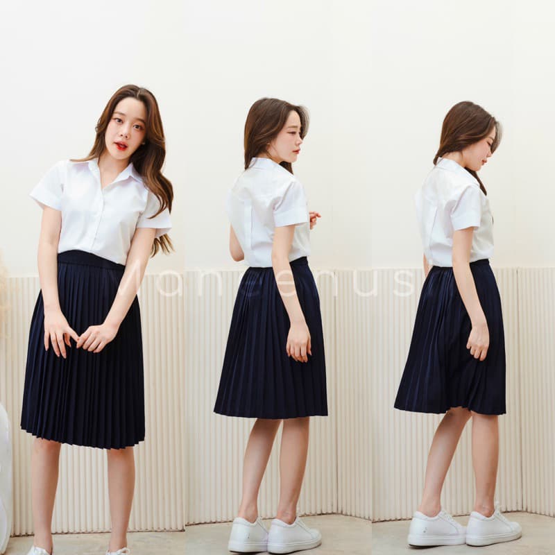 กระโปรงพลีท สีกรม ยาว 18"-36” Freesize กระโปรงนิสิตนักศึกษา รูปที่ 5