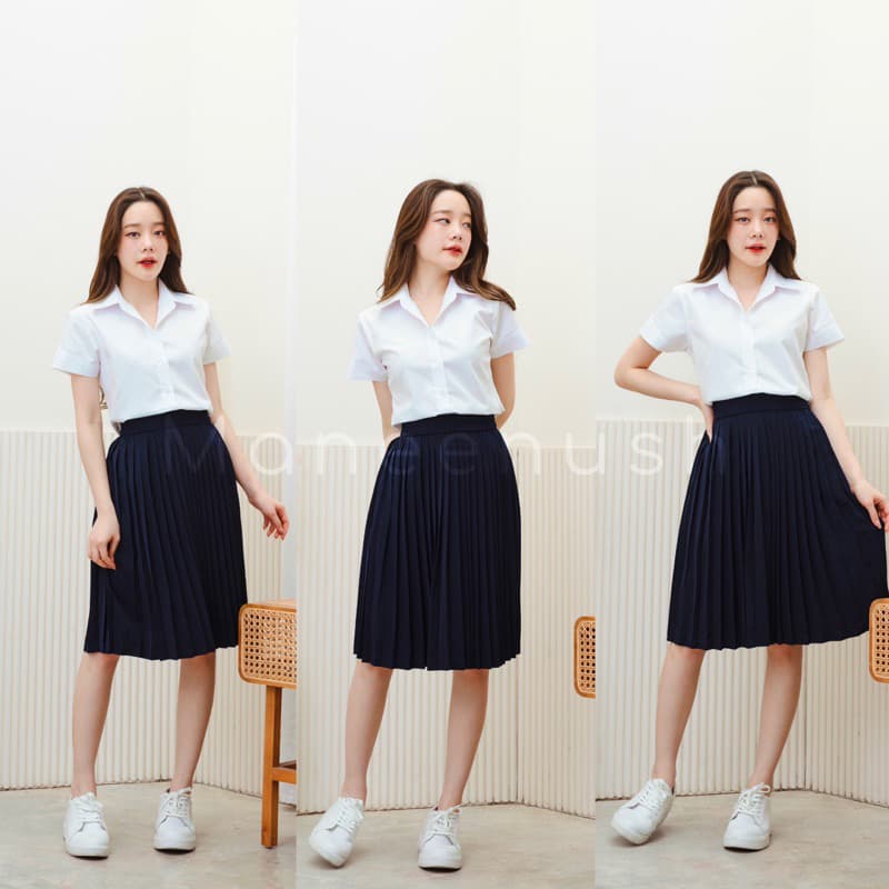 กระโปรงพลีท สีกรม ยาว 18"-36” Freesize กระโปรงนิสิตนักศึกษา รูปที่ 4