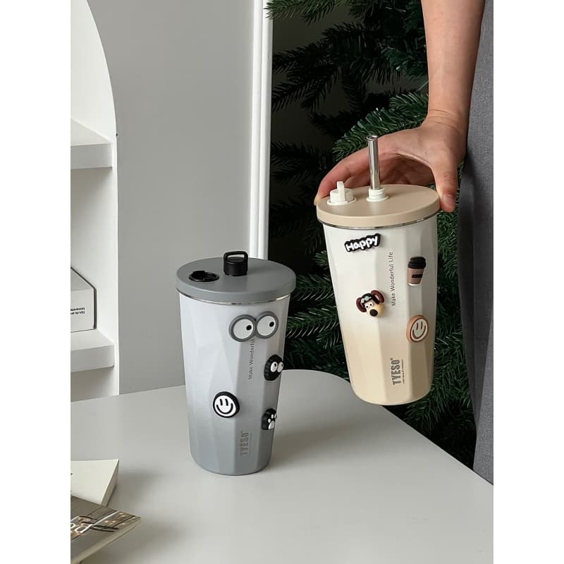 600ml แก้วกาแฟเก็บอุณหภูมิ แบบพกพา มีจุกฝาและแปรงล้างหลอด+3Dสติ๊กเกอร์แถมให้ TS-8848B รูปที่ 9