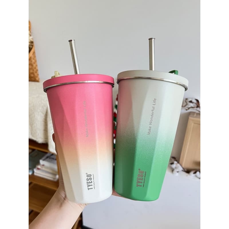 600ml แก้วกาแฟเก็บอุณหภูมิ แบบพกพา มีจุกฝาและแปรงล้างหลอด+3Dสติ๊กเกอร์แถมให้ TS-8848B รูปที่ 3