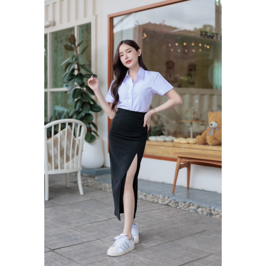 กระโปรงนักศึกษาทรงเอ ผ่าหน้าผ่าหลัง ทรงเอยาว 34-36“ ผ้าฮานาโกะ รูปที่ 4