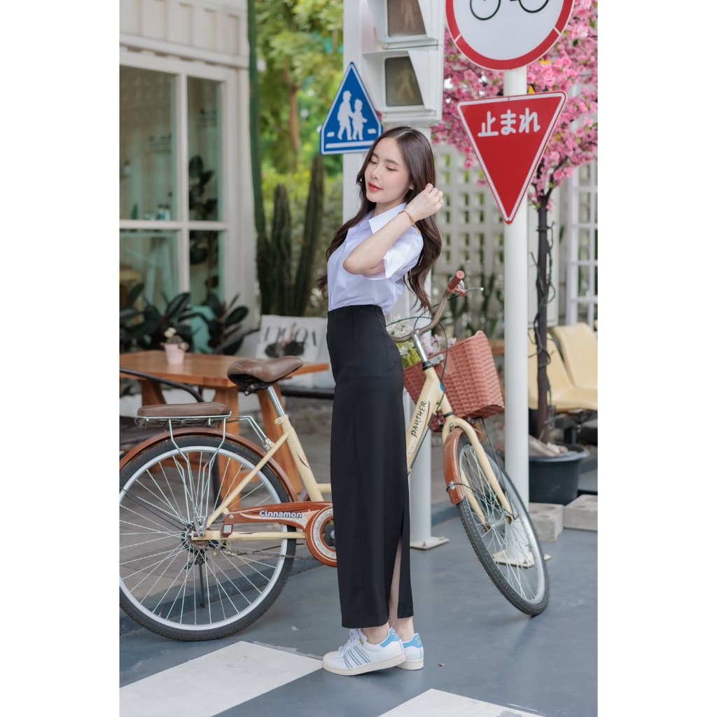 กระโปรงนักศึกษาทรงเอ ผ่าหน้าผ่าหลัง ทรงเอยาว 34-36“ ผ้าฮานาโกะ รูปที่ 9