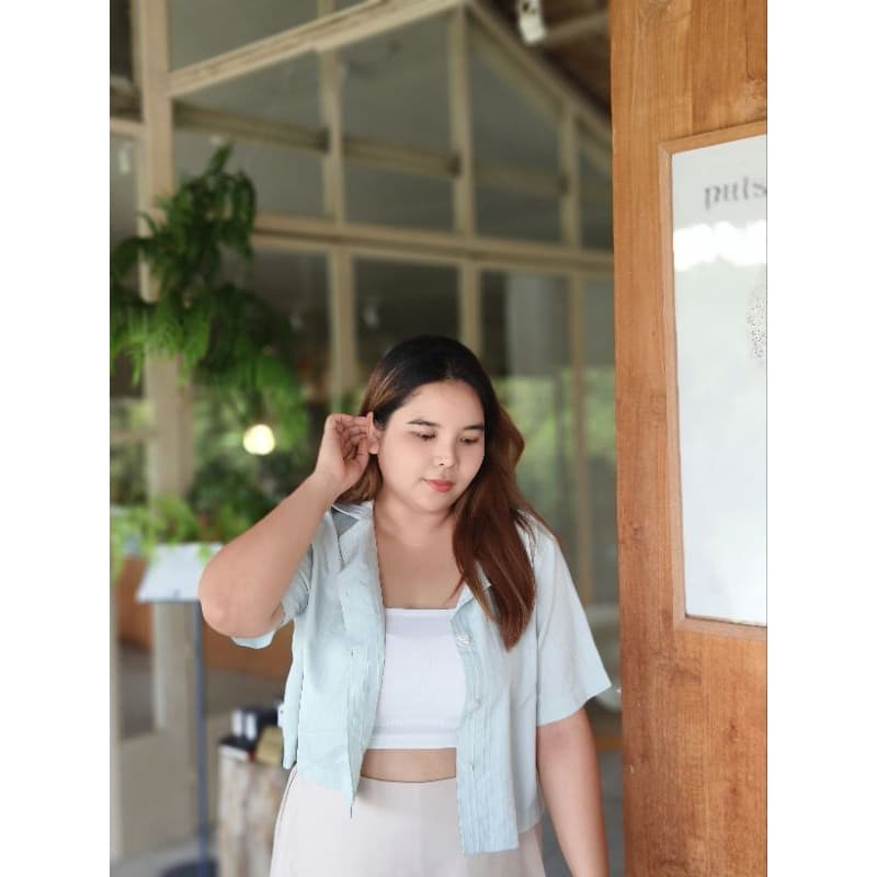 𝗝𝗮𝗶𝗸𝗼 𝗪𝗼𝗼𝗱𝘆 𝗧 𝗦𝗵𝗶𝗿𝘁 เสื้อเชิ้ต ครอป สาวอวบ อก 38-46 รูปที่ 9