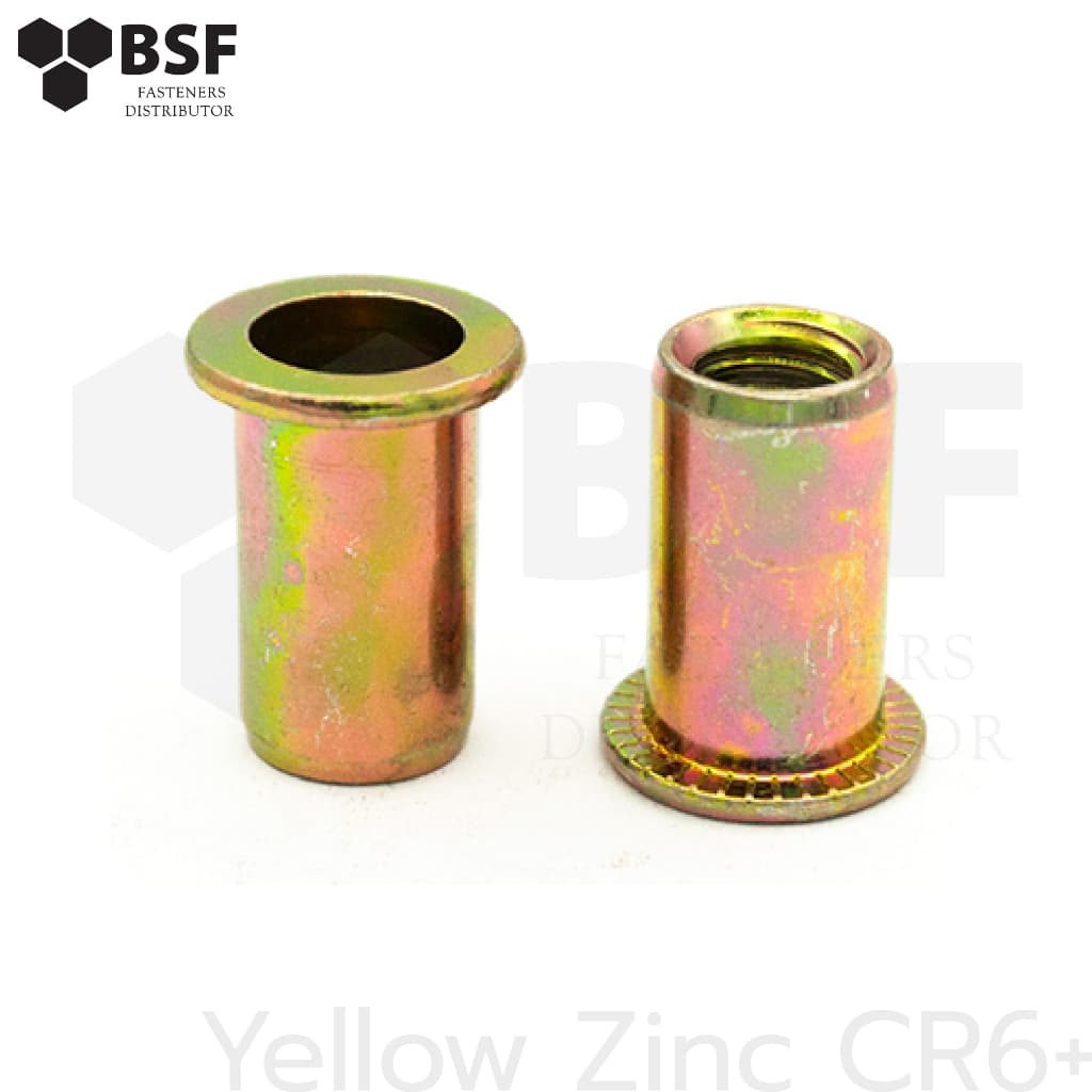 หัวน็อต รีเวทนัท หัวแบนไม่มีลาย ชุบรุ้ง Flat เกลียวมิล ขนาด M3-M12 รูปที่ 2