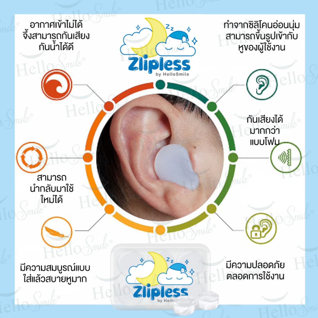 Hellosmile Zlipless ear plugs ซิลิโคน อุดหูที่อุดหู ลดเสียง กันน้ำ ear putty Silicone รูปที่ 5