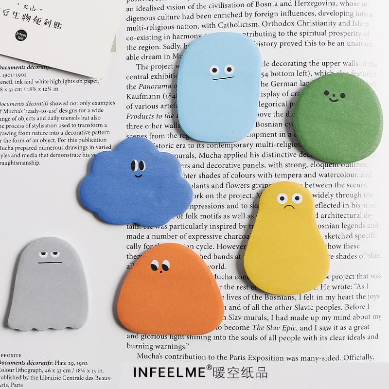กระดาษโน๊ตแบบมีกาว ลายกลมๆ ลายการ์ตูนแสดงอารมณ์ sticky note รูปที่ 1