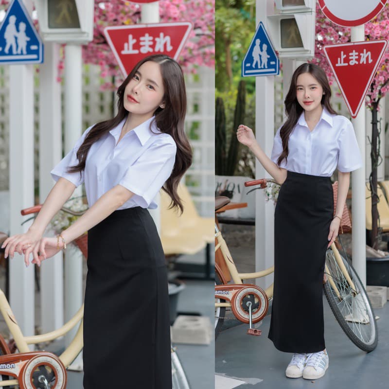 กระโปรงนักศึกษาทรงเอ ผ่าหน้าผ่าหลัง ทรงเอยาว 34-36“ ผ้าฮานาโกะ รูปที่ 8