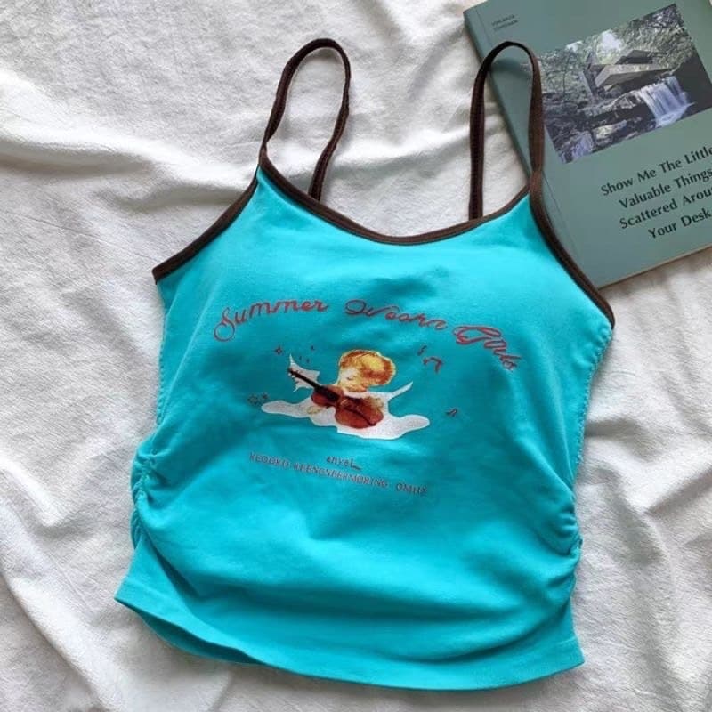 𝑩𝒓𝒂𝑩𝒓𝒂𝑩𝒓𝒂 #bra-240 เสื้อ สายเดี่ยว ครอปท็อป ฟองน้ำในตัว สไตล์ Y2K รูปที่ 4