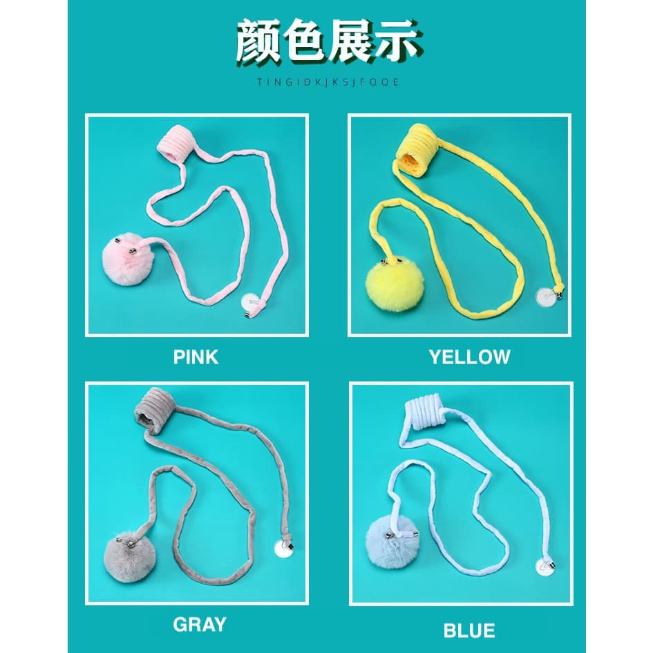 ของเล่นแมวแบบโต้ตอบพร้อมกระดิ่งและลูกบอลขนกระต่ายยืดหยุ่น - ความสนุกไม่มีที่สิ้นสุดสำหรับเพื่อนแมวของคุณ รูปที่ 2