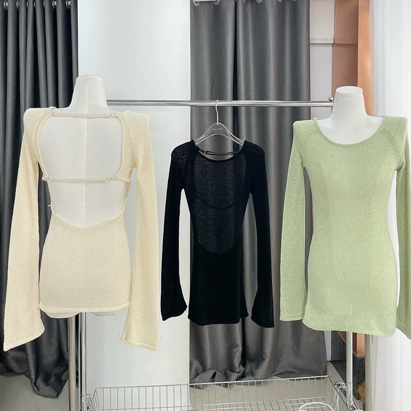 ส่งทันที Cici Set2ชิ้น เสื้อเเขนยาวเว้าหลัง+สายเดี่ยวเว้าหลัง ผ้าไหมพรม สายปรับได้ สาวเซ็กซี่ รูปที่ 9