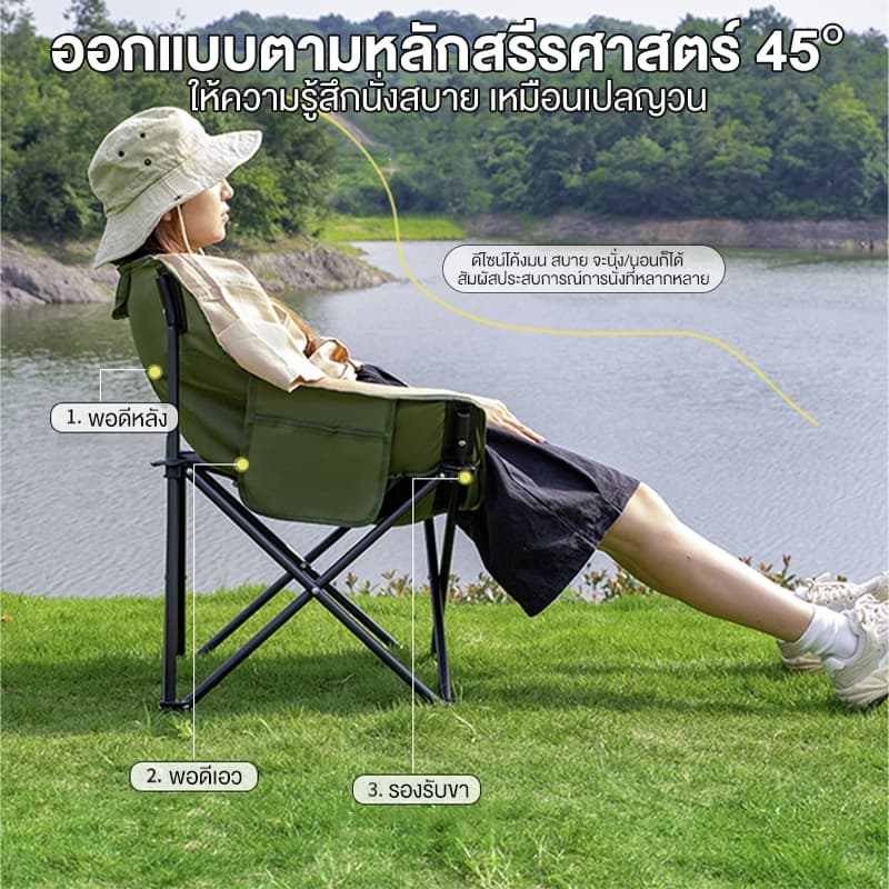เก้าอี้แคมป์ปิ้ง เก้าอี้สนาม เก้าอี้พับ พกพาสะดวก แถมถุงจัดเก็บ ท่ออลูมิเนียมหนา รับน้ำหนัก300กก มีหลายสี รูปที่ 2