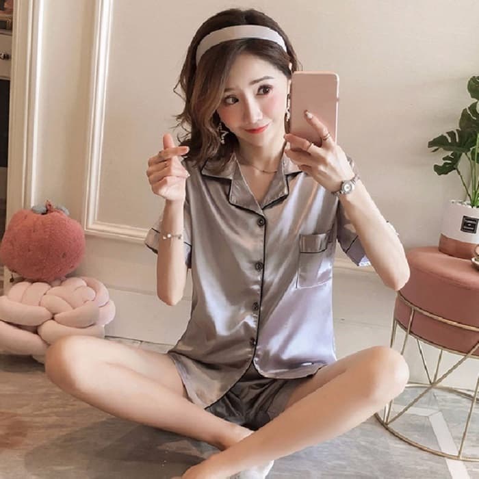 ชุดนอนซาตินขาสั้น สีพื้น ชาย-หญิง M-2XL มี 10 สี ชุดนอนสีพื้น #1-#10ชุดนอนแฟชั่นสไตล์เกาหลี รูปที่ 6