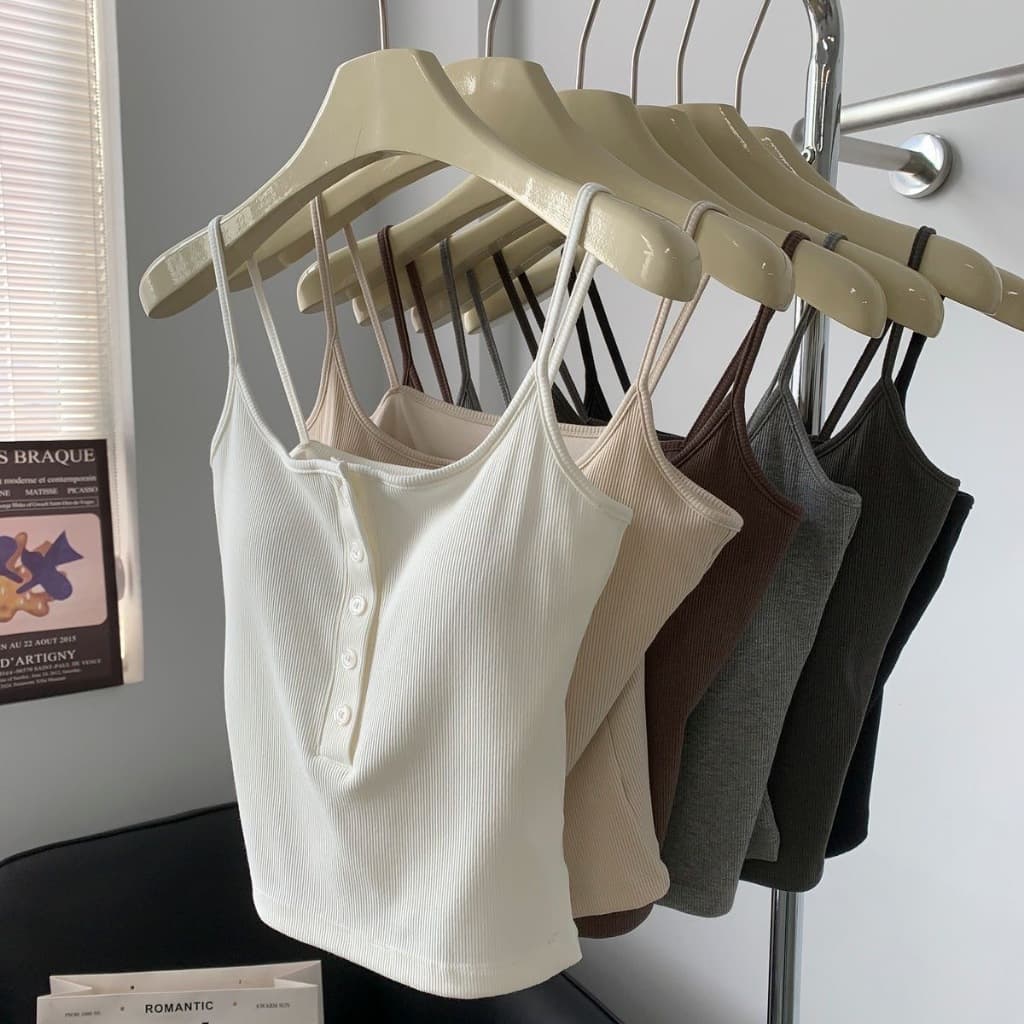 เสื้อสายเดี่ยวผ้าร่องผ้านิ่มใส่สบายมีฟองน้ำในตัว สามารถใส่เเมทได้กับทุกสไตส์ รุ่น B-102 สินค้า จากไทย รูปที่ 3