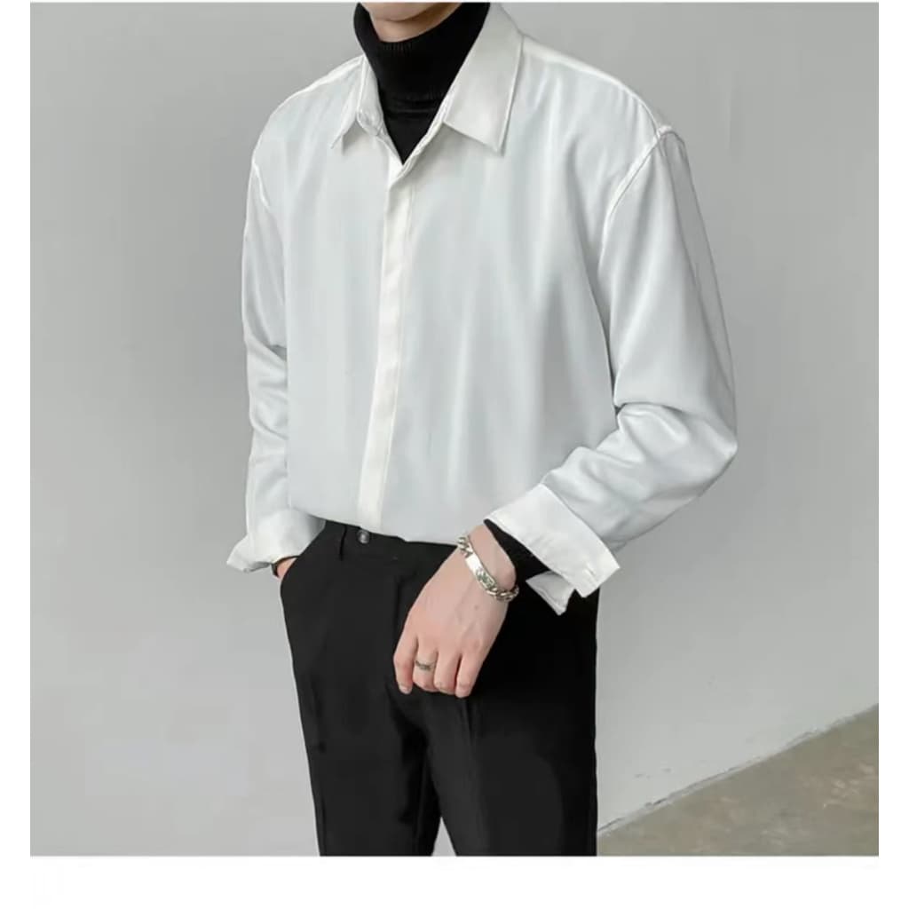 เสื้อเชิ้ตเกาหลี แขนยาว สีพื้น มีไซซ์ M L XL XXL ชาย/หญิงใส่ได้ รูปที่ 5