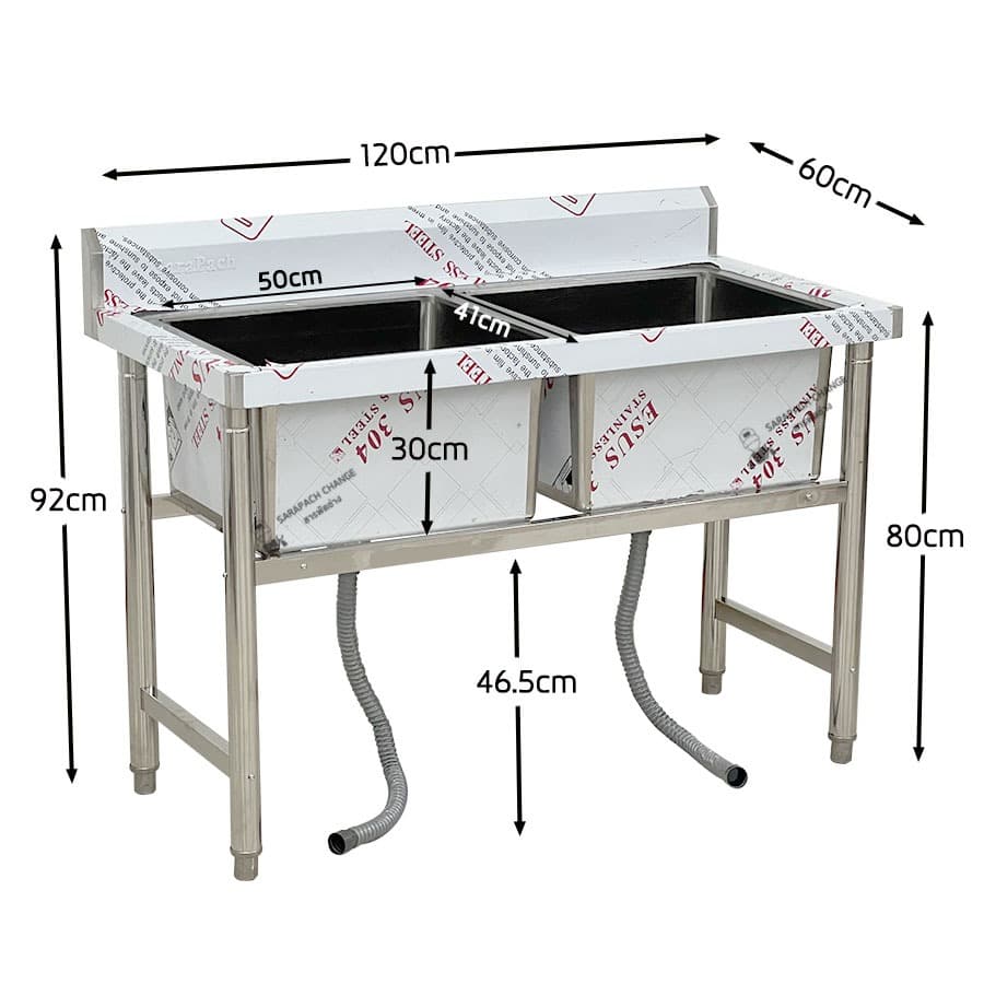 อ่างล้างจาน 2 หลุม 120x60x80 เกรด304 หลุมลึก30ซม ซิงค์ 2 หลุม Double Bowl Sink SK120-60-ST237S รูปที่ 2