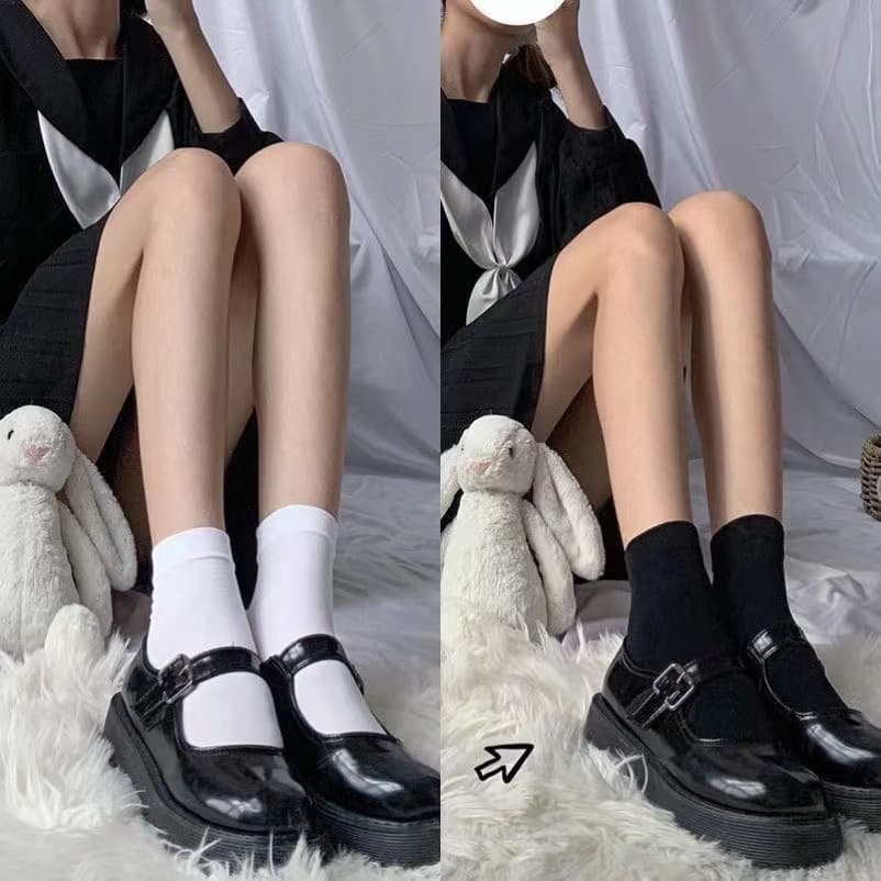 จากไทยJkถุงเท้ายาวถึงเข่า ถุงน่อง นักเรียน ขาว ดำ สไตล์ญี่ปุ่น รูปที่ 2