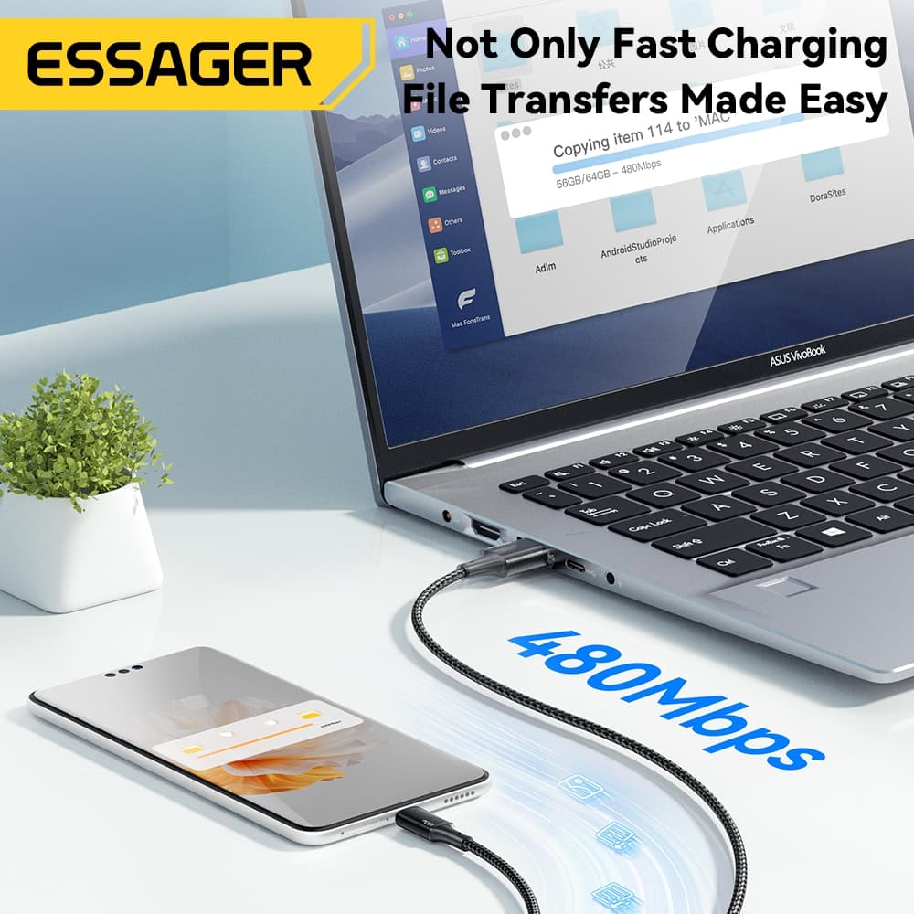 Essager 7A 100W 3 In 1สายสายชาร์จไมโครชนิด C สำหรับ14 13 Pro Max Samsung Xiaomi Huawei รูปที่ 5