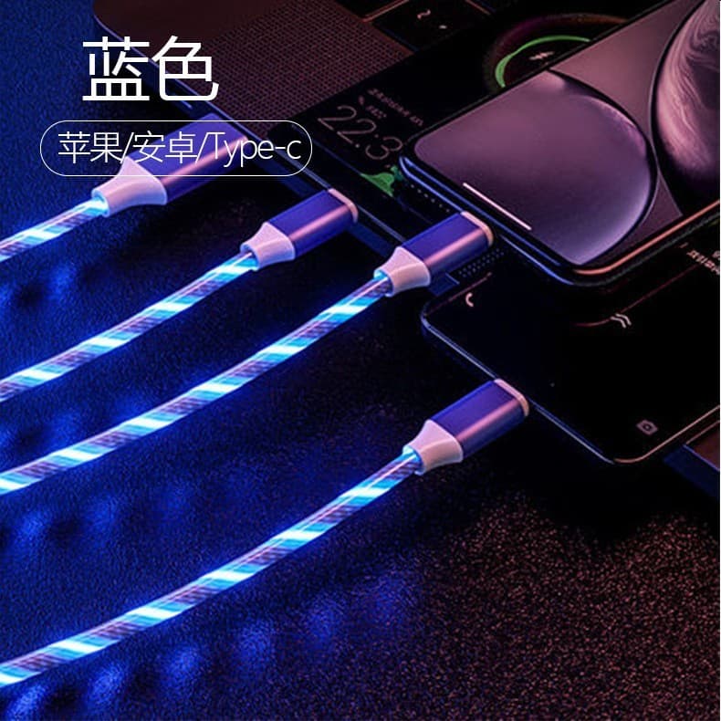 สายชาร์จ 3in1 สายเคเบิล 3-in-1 มีไฟเรืองแสง USB to Type C สายชาร์จไอโฟน สายชาร์จแอนดรอยด์ ชาร์จเร็ว แท้ สำหรับทุกรุ่น รูปที่ 4